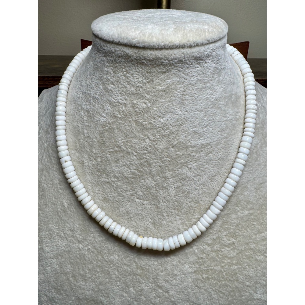Vintage Puka Shell Heishi Bead 16" Necklace Surfer Coastal Boho Choker